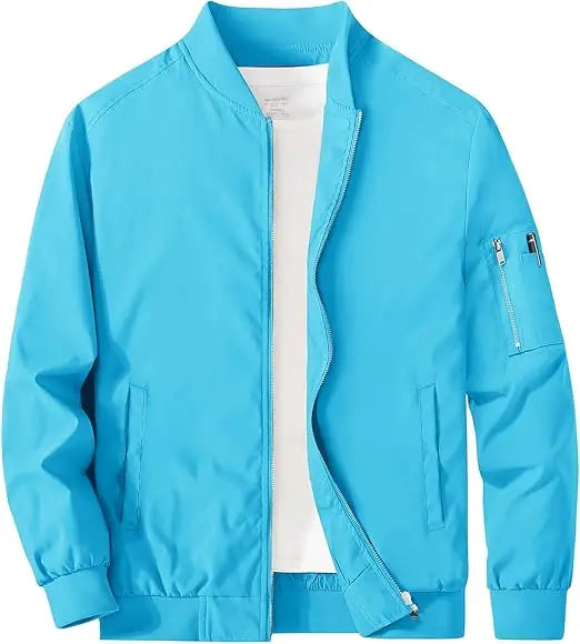 Men's Customizable Lightweight Canvas Windbreaker Jacket with Waterproof Zipper Closure 5 Pockets Windproof Zip-up Coats