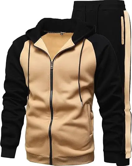 Men's High Quality Comfy Sports Suits 2 Pieces Full-Zip Sweatsuit Drawstring Waistband Running Outfit Winter Printed Drawstring