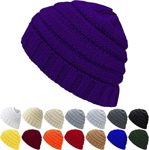 Unisex High Quality 100% Cotton Beanie Hat Soft Warm Cuffed Winter Hat with Custom OEM Logo Designer Plain Striped Acrylic Knit
