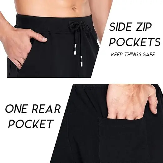 Men's Comfortable Cotton Athletic Shorts Elastic Waist Casual Solid Pattern Running Shorts with Zipper Pockets