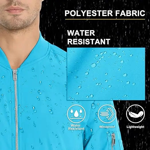 Men's Customizable Lightweight Canvas Windbreaker Jacket with Waterproof Zipper Closure 5 Pockets Windproof Zip-up Coats