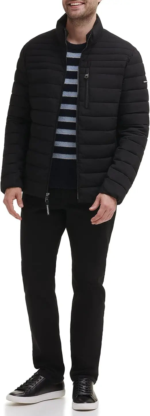 Men's High Quality Lightweight Water-Resistant O-Neck Hooded Puffer Jacket 4XL Size Option Thin Coat Manufacturing Canvas Fabric