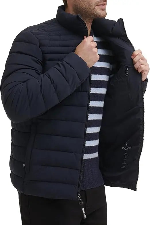 Men's High Quality Lightweight Water-Resistant O-Neck Hooded Puffer Jacket 4XL Size Option Thin Coat Manufacturing Canvas Fabric