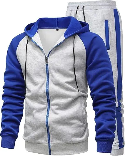 Men's High Quality Comfy Sports Suits 2 Pieces Full-Zip Sweatsuit Drawstring Waistband Running Outfit Winter Printed Drawstring