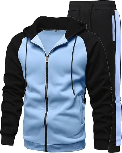Men's High Quality Comfy Sports Suits 2 Pieces Full-Zip Sweatsuit Drawstring Waistband Running Outfit Winter Printed Drawstring