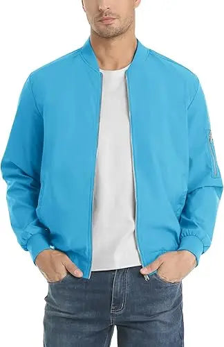 Men's Customizable Lightweight Canvas Windbreaker Jacket with Waterproof Zipper Closure 5 Pockets Windproof Zip-up Coats