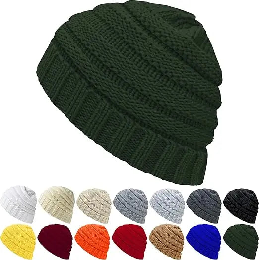 Unisex High Quality 100% Cotton Beanie Hat Soft Warm Cuffed Winter Hat with Custom OEM Logo Designer Plain Striped Acrylic Knit